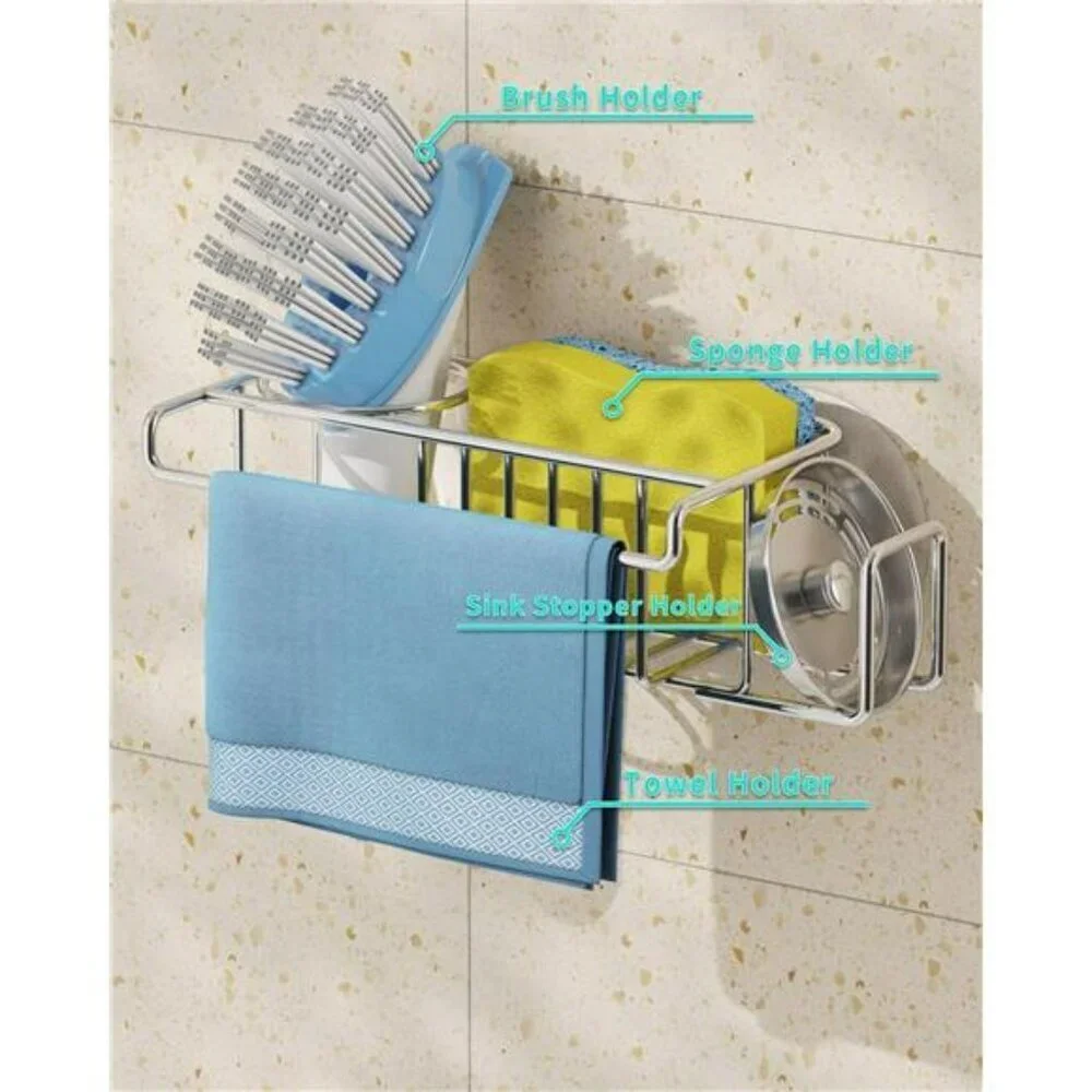 HapiRm Adhesive Sink Caddy 4 in 1 Sponge Holder Stainless Steel Kitchen Organize